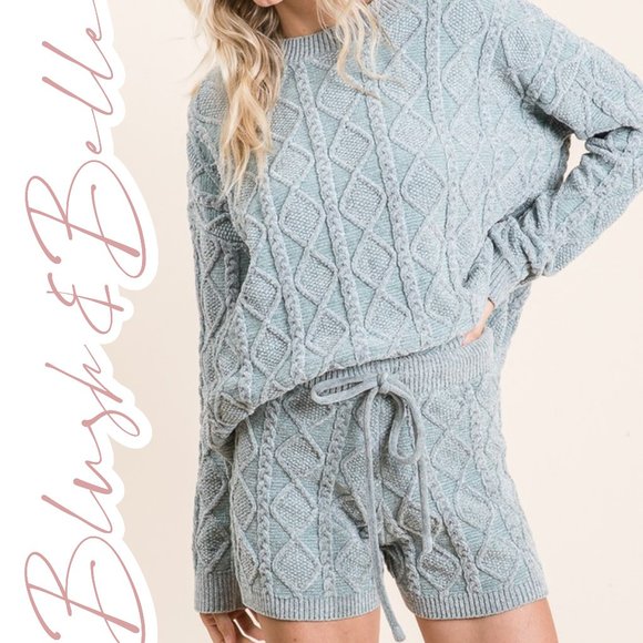 Blush & Belle Other - Cable Knit Soft Chenille Lounge Set DUST SAGE